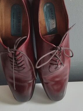 Awearness Kenneth Cole Mens Burgundy Leather Cap Toe Oxford Dress Shoes